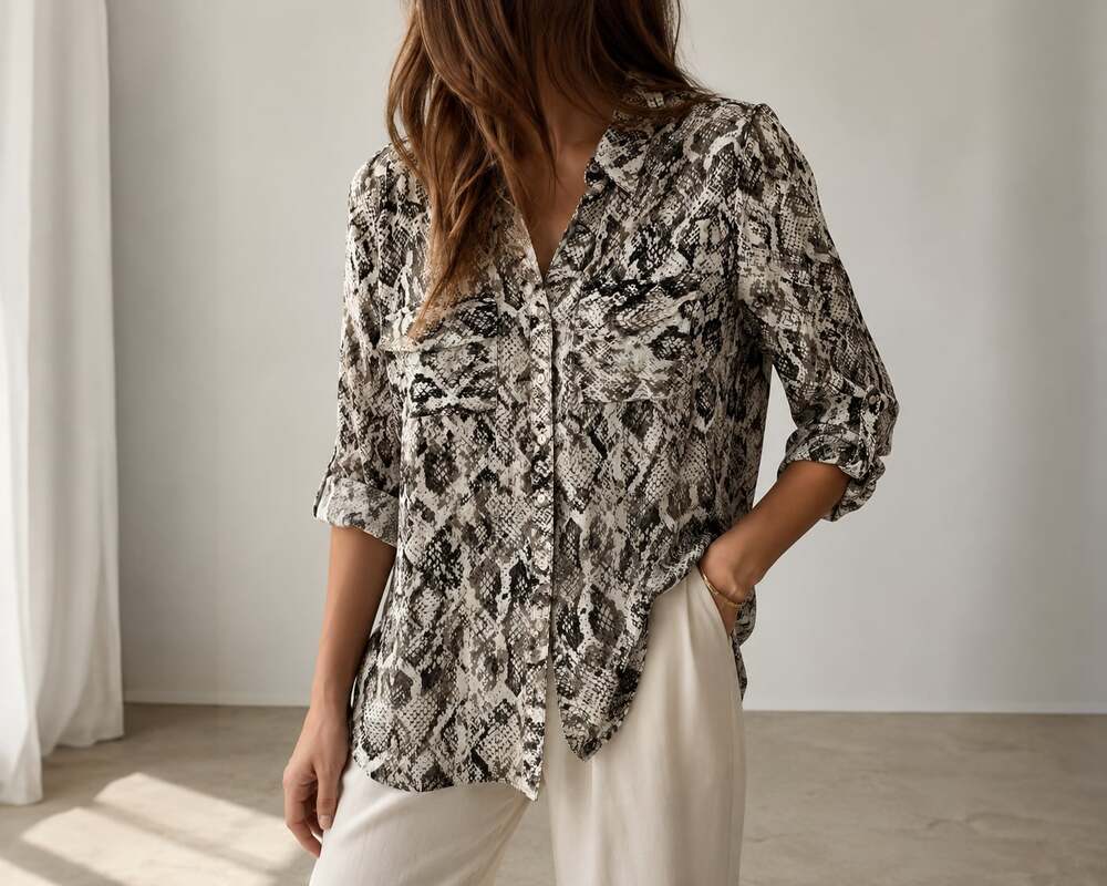 Ruby Rd. Women's Snake Print Button-Down Shirt Size L